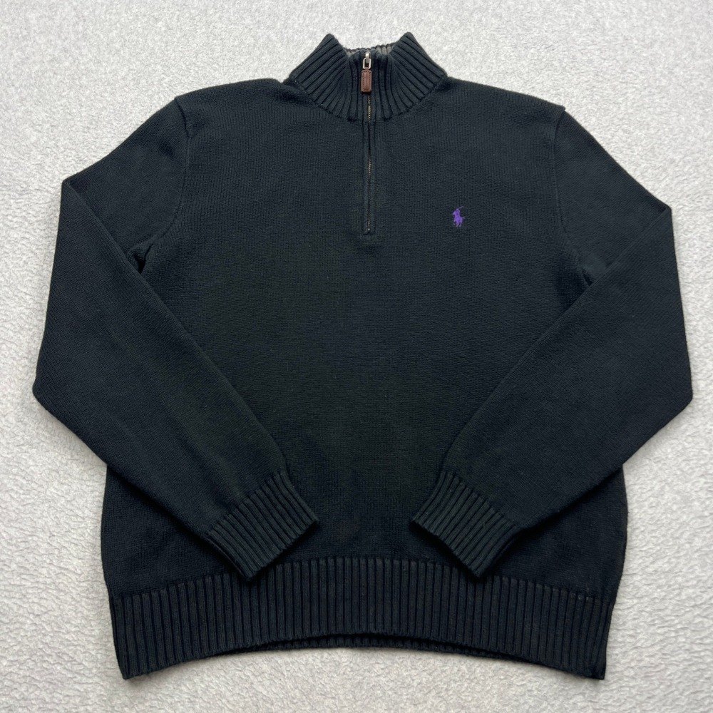 Polo Ralph Lauren 1//4 Zip Sweater Mens Medium Black Pony Cotton Knit Pullover